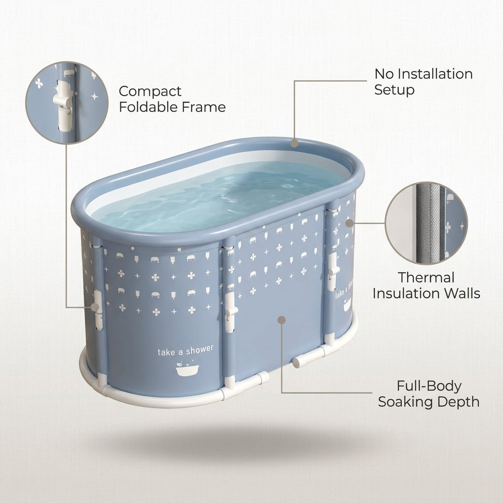 Portable Foldable Bath Tub for Adults No Installation Needed Large Separate Hot SPA Soaking Ice Bathtub Gray — Lifestyle