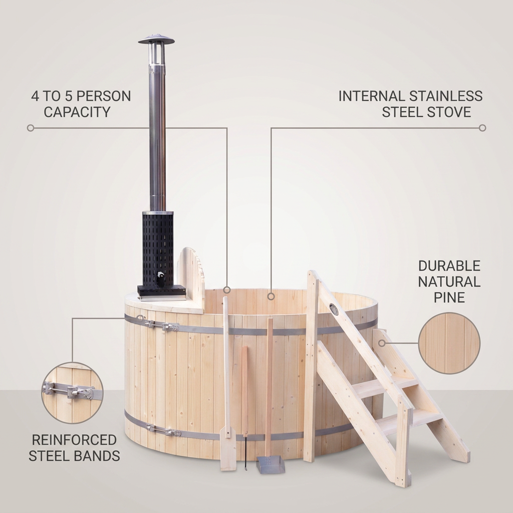 Wood Fired 4-Person to 5-Person 0-Jet Hot Tub and Ice Bath with Internal Stove Pine — Lifestyle