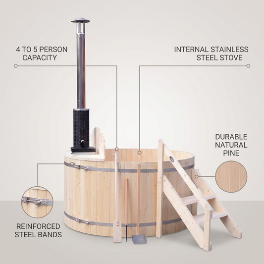 Wood Fired 4-Person to 5-Person 0-Jet Hot Tub and Ice Bath with Internal Stove Pine — Lifestyle